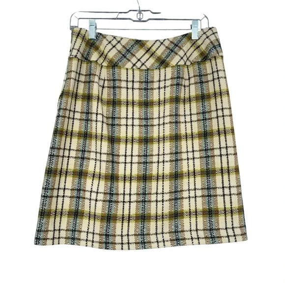 Ann Taylor Loft Petites Wool Blend Plaid Mini Skirt Green Blue Cream Size 6P - Picture 2 of 6